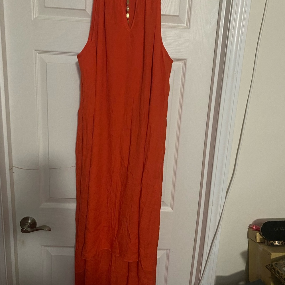 Mlle Gabrielle Sleeveless V-Neck Maxi Dress in Bright Orange
